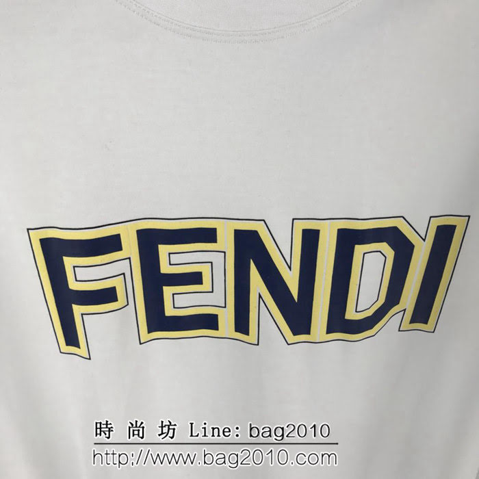 FENDI芬迪 19FW春夏新款短袖 黃色包邊Fendi字母印花 定制面料 簡約百搭款 高版本情侶款 ydi2029